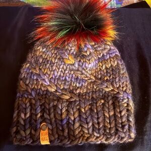 Multicolor Knit Beanie with Pom-Pom